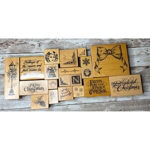Lot of 20 Christmas PSX Design (1980-1999) Wood Mounted Rubber Stamp Vintage